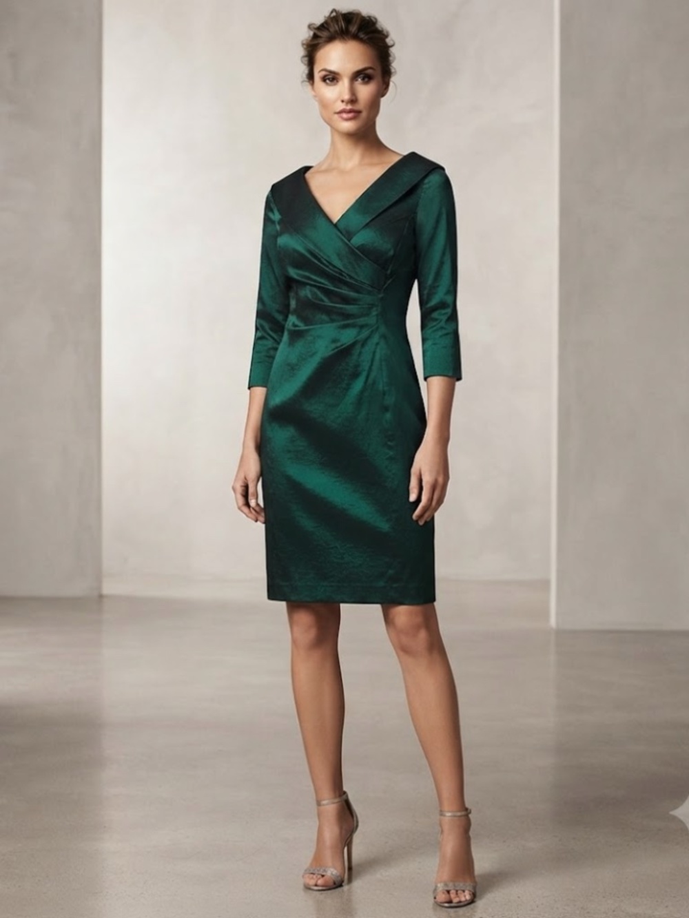 Alex Evening: Taffeta Sheath Cocktail Dress in Emerald Green (NWT)
